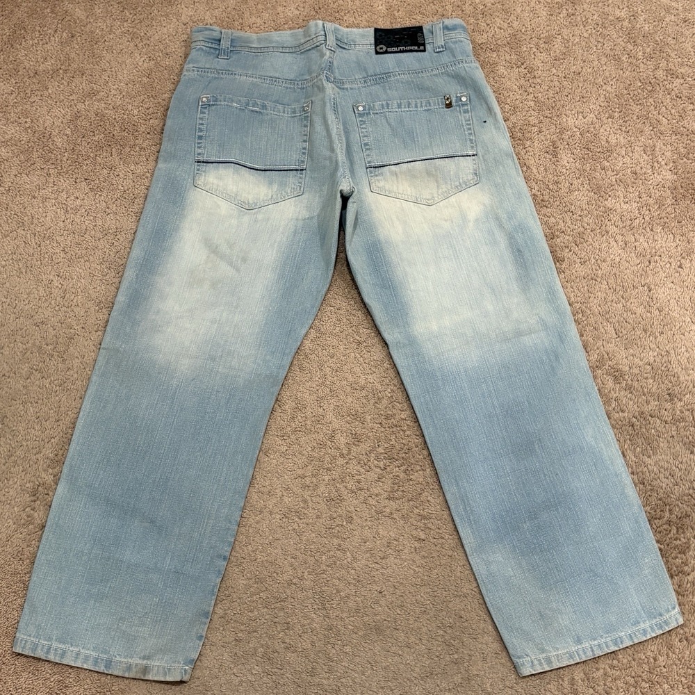 Vintage Y2K Southpole Brown Tab Baggy Jeans Men's 40x32 Faded Blue WideLeg Skate